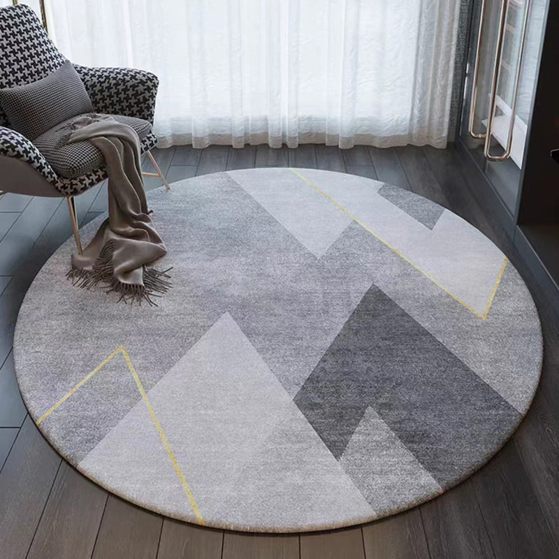 Dark Grey Modern Rug Polyester Graphic Rug Washable Rug for Living Room