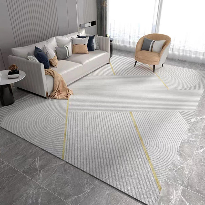 Light Grey Modern Rug Polyester Line Rug Washable Rug for Home Decor