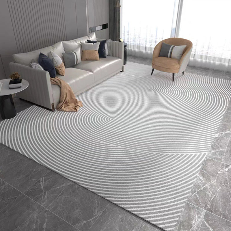Light Grey Modern Rug Polyester Line Rug Washable Rug for Home Decor