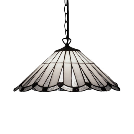 Tiffany Cone Hanging Lamp White/Brown Stained Art Glass 1 Bulb Ceiling Pendant Light for Dining Room