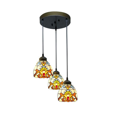 Victorian Domed Multi Light Pendants Stained Glass 3 Lights Hanging Pendant in White for Dining Room
