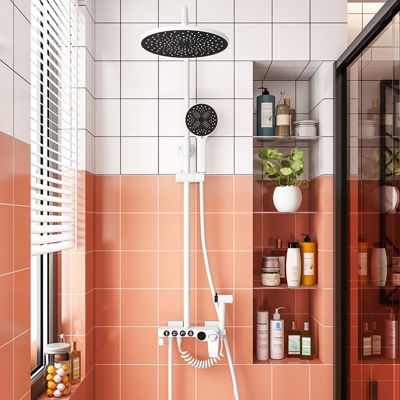 Wall Mounted Shower Arm Shower Faucet Metal Shower System with Slide Bar in White