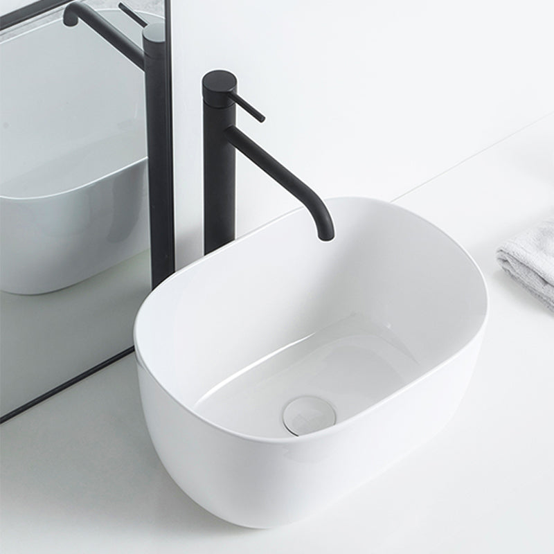 Modern Vessel Lavatory Sink Oval Porcelain with Pop-Up Drain Vessel Sink