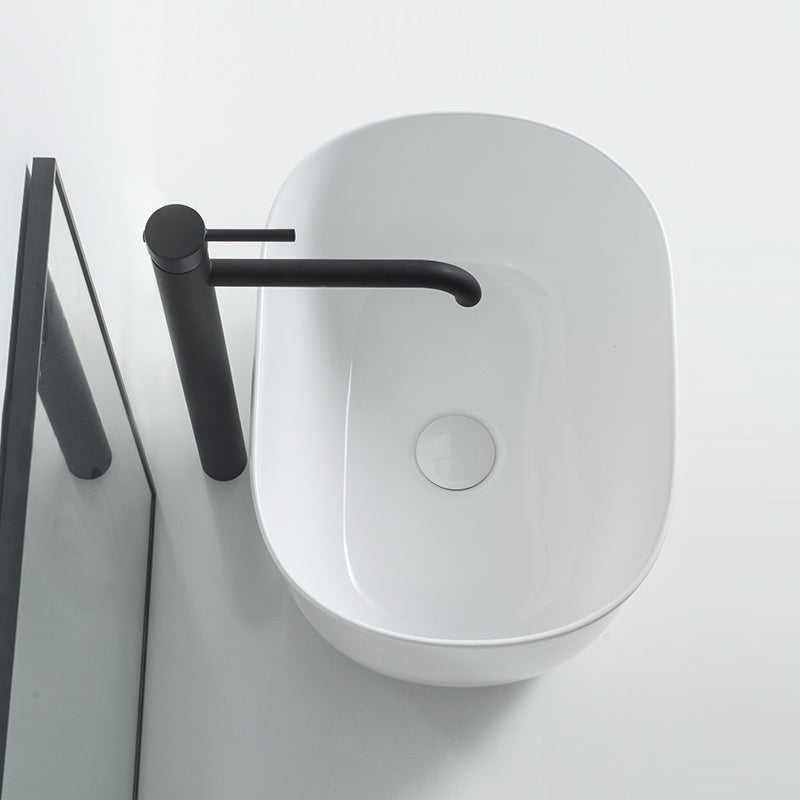 Modern Vessel Lavatory Sink Oval Porcelain with Pop-Up Drain Vessel Sink