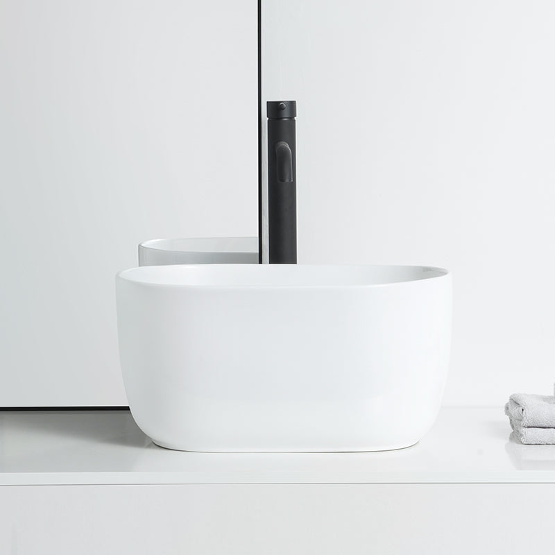 Modern Vessel Lavatory Sink Oval Porcelain with Pop-Up Drain Vessel Sink