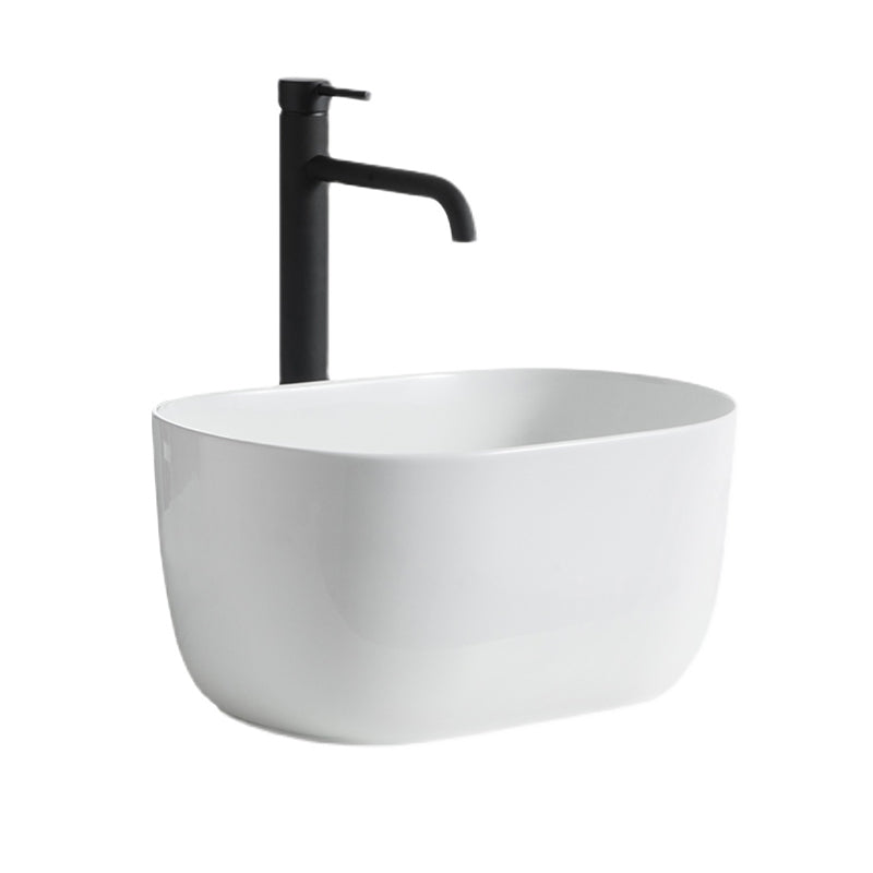 Modern Vessel Lavatory Sink Oval Porcelain with Pop-Up Drain Vessel Sink