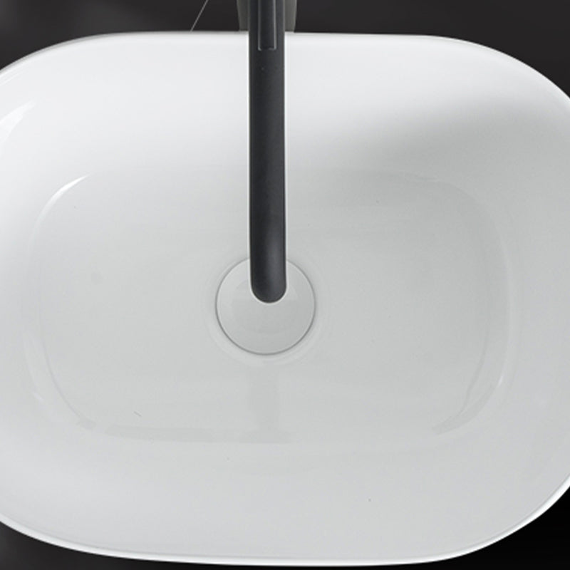 Modern Vessel Lavatory Sink Oval Porcelain with Pop-Up Drain Vessel Sink