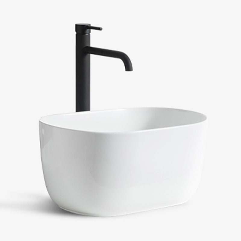 Modern Vessel Lavatory Sink Oval Porcelain with Pop-Up Drain Vessel Sink