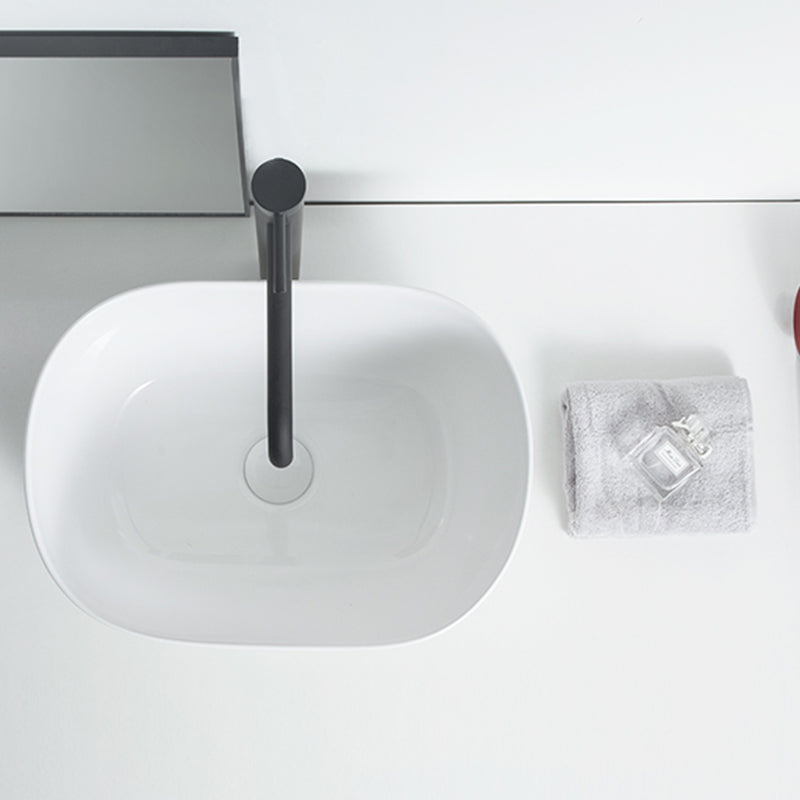 Modern Vessel Lavatory Sink Oval Porcelain with Pop-Up Drain Vessel Sink