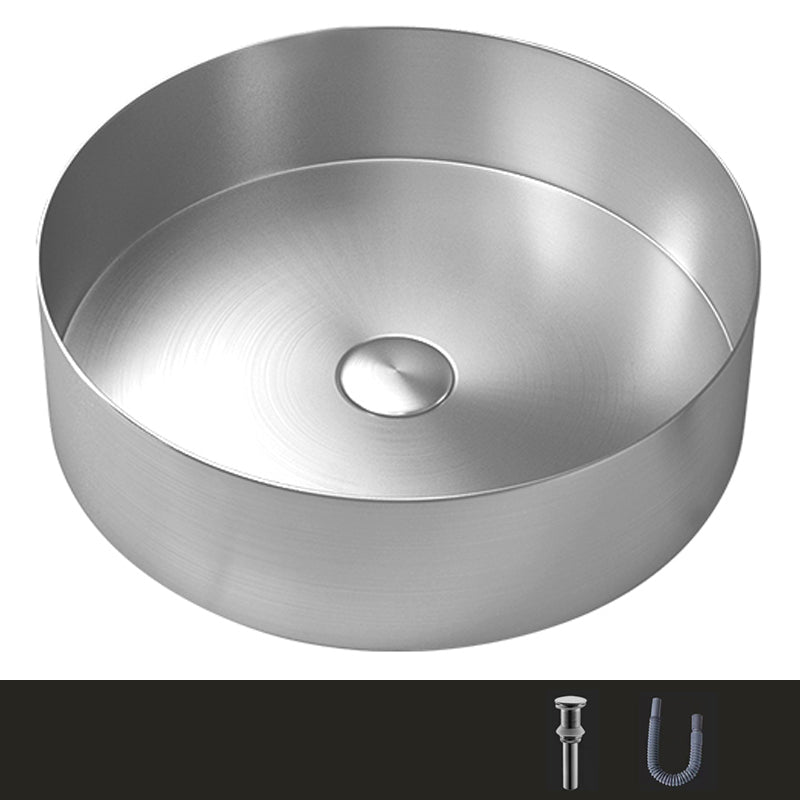 Modern Vessel Bathroom Sink Metal Round with Pop-Up Drain Wash Stand