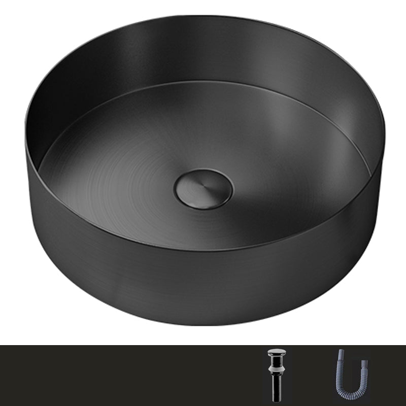 Modern Vessel Bathroom Sink Metal Round with Pop-Up Drain Wash Stand