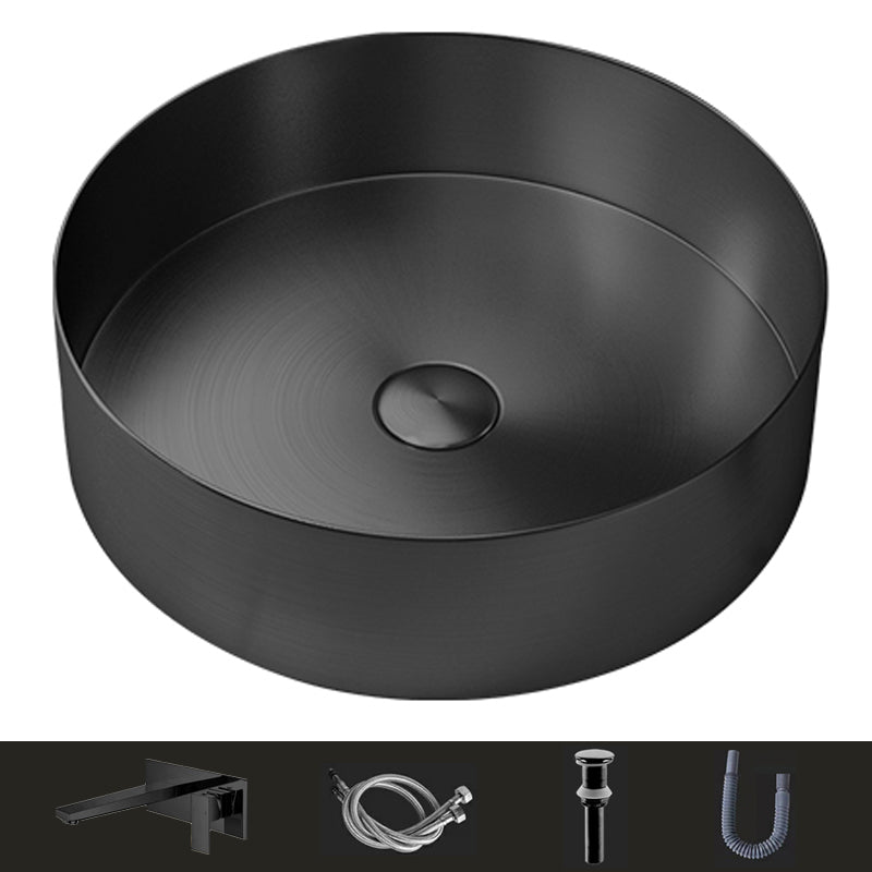 Modern Vessel Bathroom Sink Metal Round with Pop-Up Drain Wash Stand