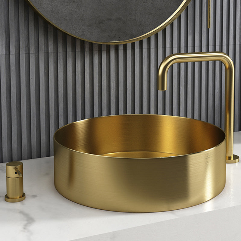 Modern Vessel Bathroom Sink Metal Round with Pop-Up Drain Wash Stand