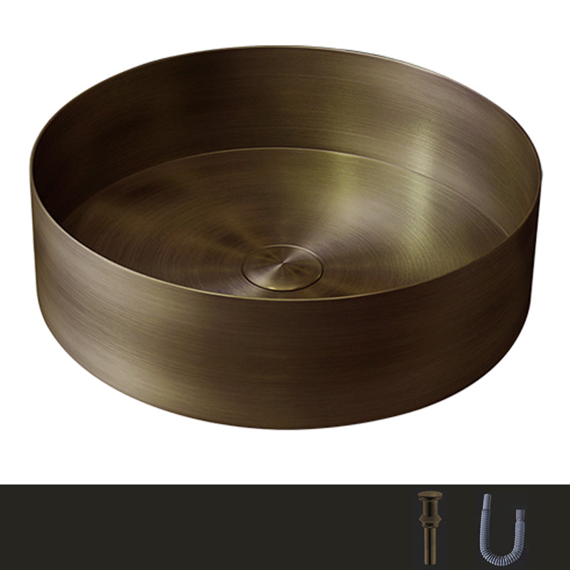 Modern Vessel Bathroom Sink Metal Round with Pop-Up Drain Wash Stand