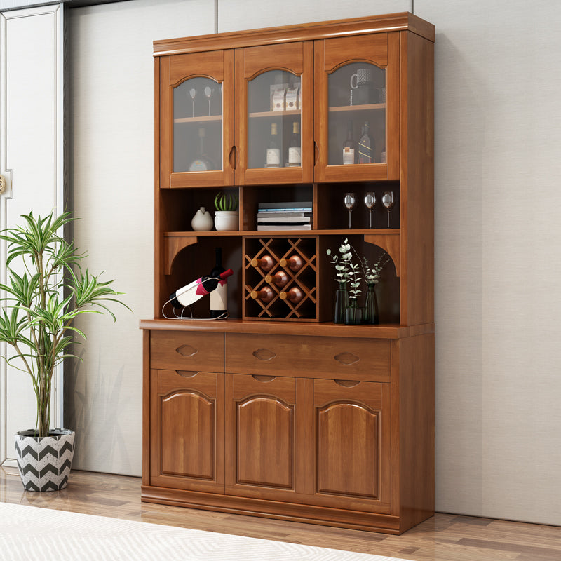Modern Rubberwood Dining Hutch Glass Doors Hutch Buffet with Drawers for Living Room