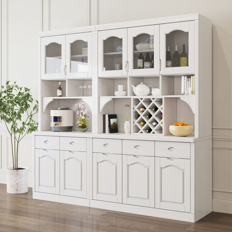 Modern Rubberwood Dining Hutch Glass Doors Hutch Buffet with Drawers for Living Room