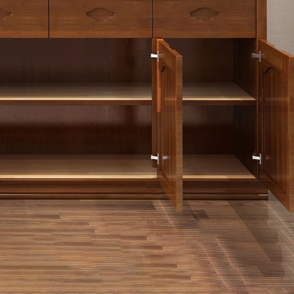 Modern Rubberwood Dining Hutch Glass Doors Hutch Buffet with Drawers for Living Room