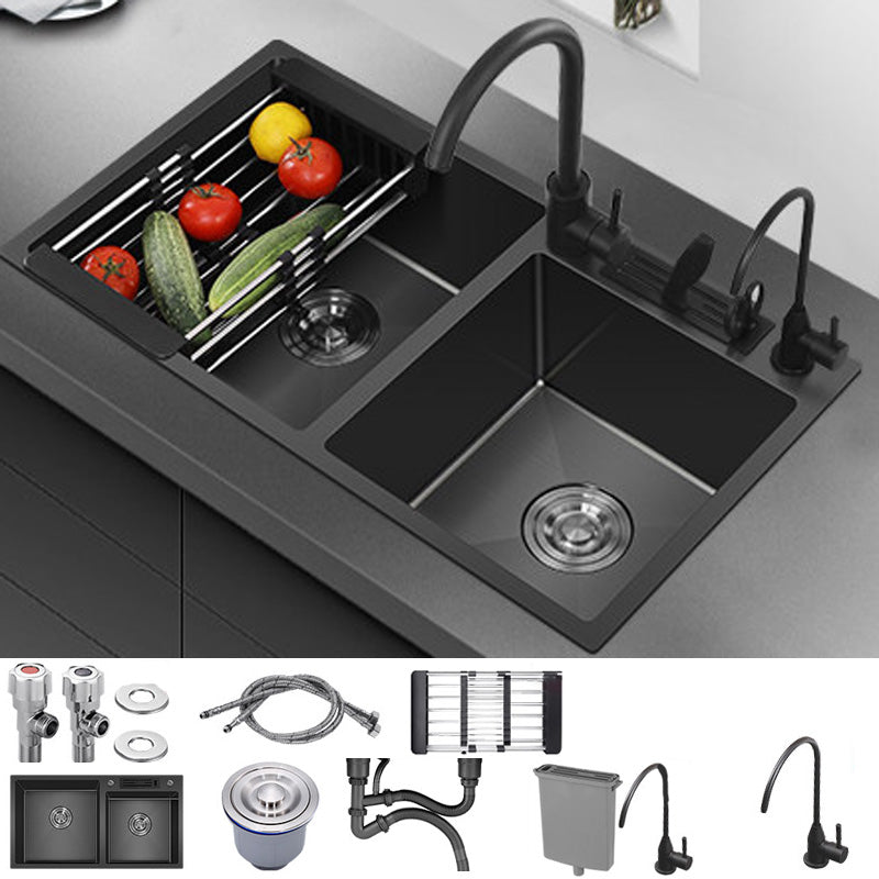 Modern Style Kitchen Sink Stainless Steel Dirt Resistant 2 Holes Drop-In Kitchen Sink