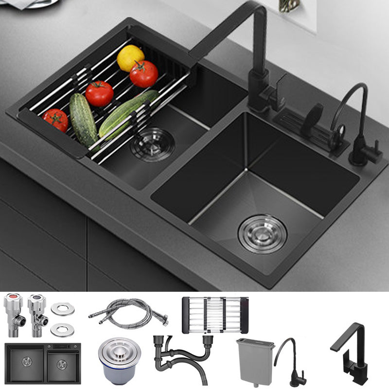 Modern Style Kitchen Sink Stainless Steel Dirt Resistant 2 Holes Drop-In Kitchen Sink