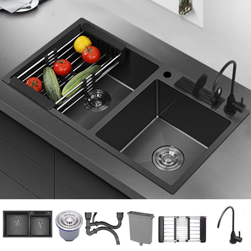 Modern Style Kitchen Sink Stainless Steel Dirt Resistant 2 Holes Drop-In Kitchen Sink