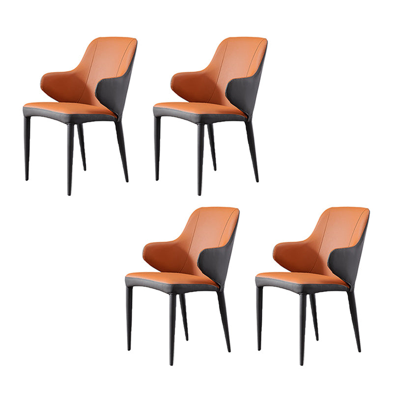 Modern Style Arm Side Chairs Faux Leather Chair with Metal Legs for Home Use