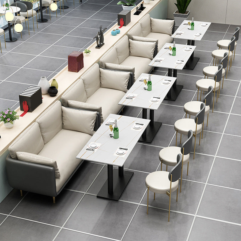 Glam Upholstered Dining Chairs Faux Leather Kitchen Chair with Metal Legs