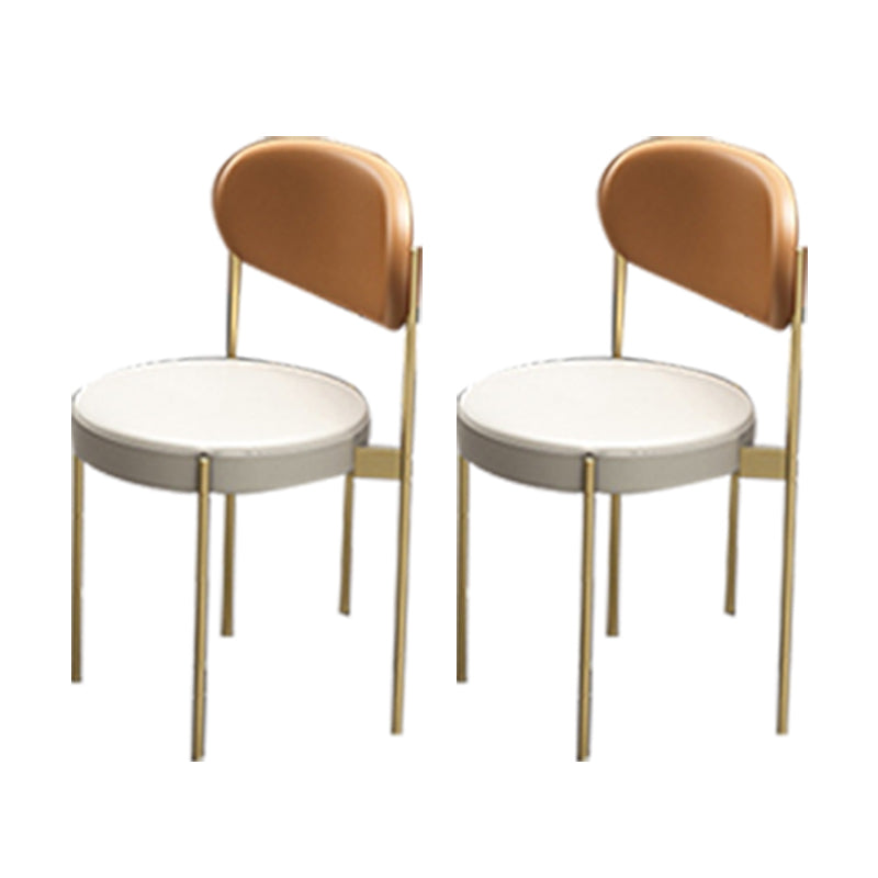 Glam Upholstered Dining Chairs Faux Leather Kitchen Chair with Metal Legs