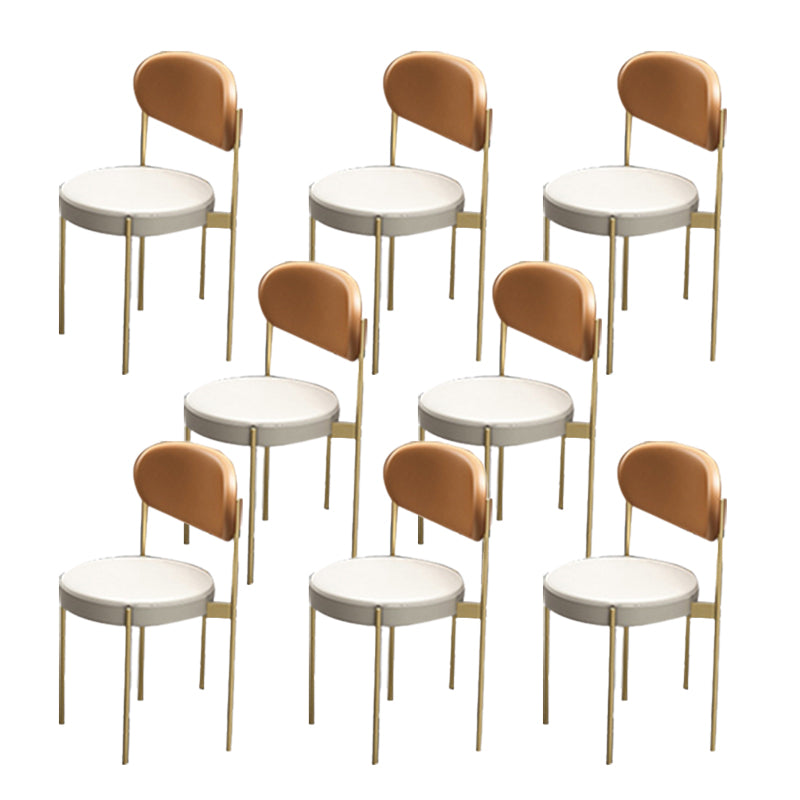 Glam Upholstered Dining Chairs Faux Leather Kitchen Chair with Metal Legs