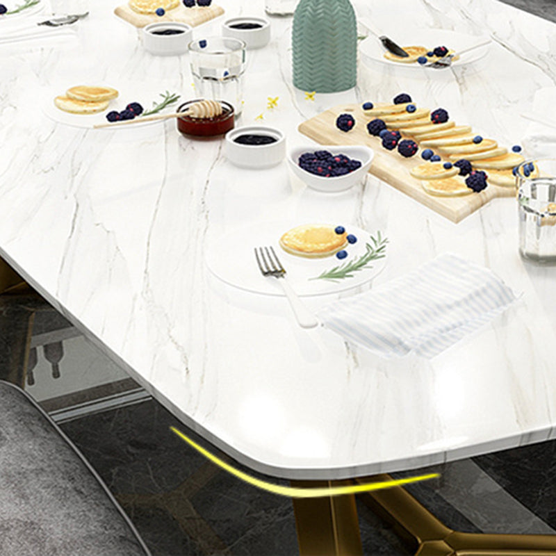 Traditional Luxury Dining Table for Home Glossy White Table with Gold Metal Frame