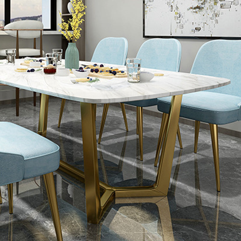 Traditional Luxury Dining Table for Home Glossy White Table with Gold Metal Frame