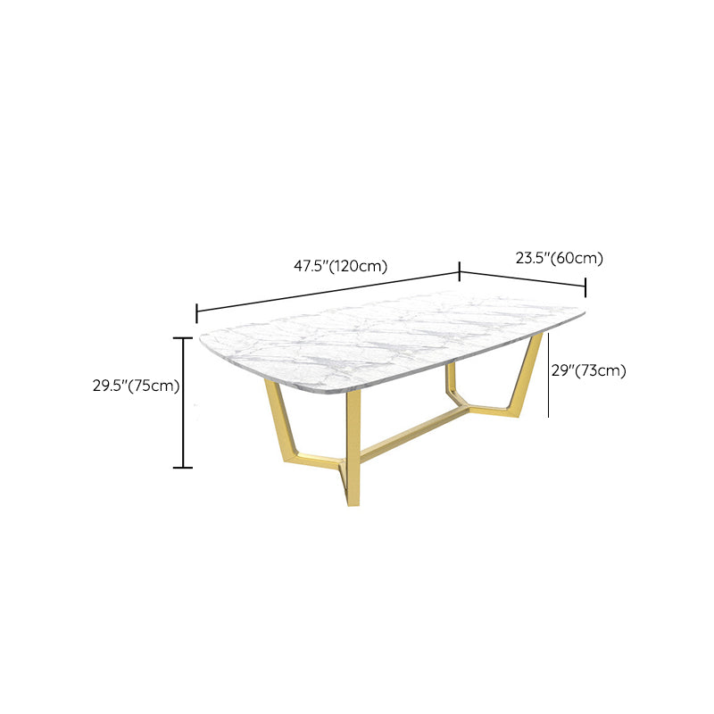 Traditional Luxury Dining Table for Home Glossy White Table with Gold Metal Frame