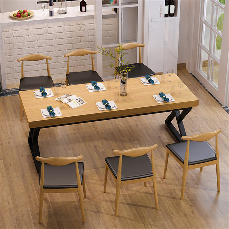 Pine Solid Wood Dining Table Industrial Rectangle Table with Double Pedestal
