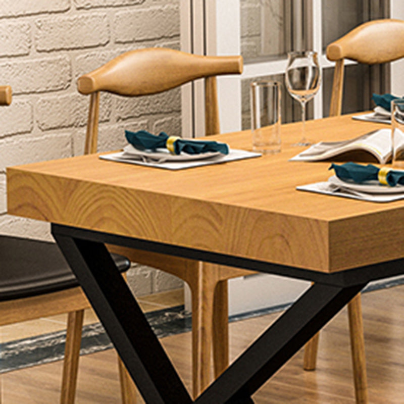Pine Solid Wood Dining Table Industrial Rectangle Table with Double Pedestal