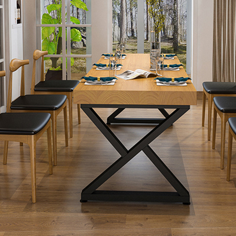 Pine Solid Wood Dining Table Industrial Rectangle Table with Double Pedestal