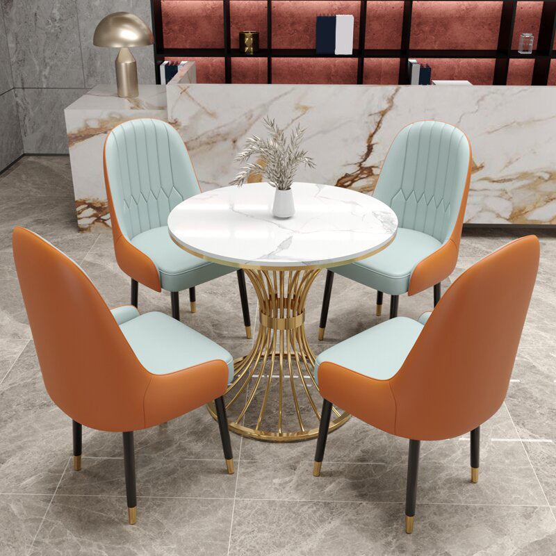 Polished Finish Stone Top Table Modern Style Round Dining Table