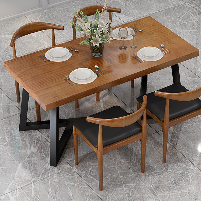 Industrial Brown Wood Top Table Indoor Rectangle Table with Metal Base