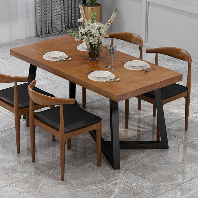 Industrial Brown Wood Top Table Indoor Rectangle Table with Metal Base