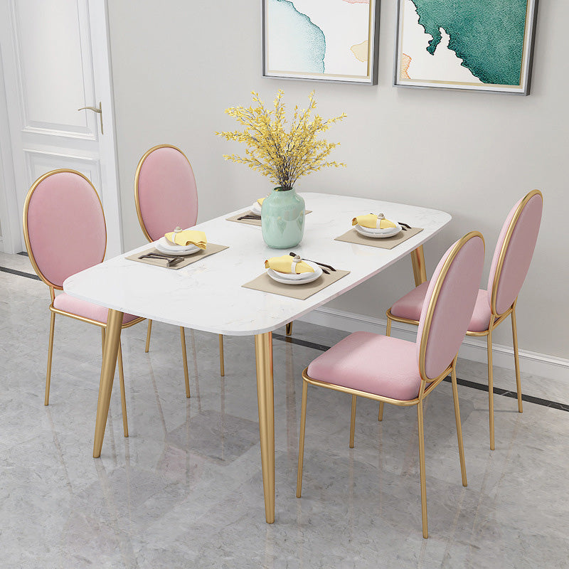 Rectangle Golden Base Dining Table Glam Faux Marble Table for Dining Room