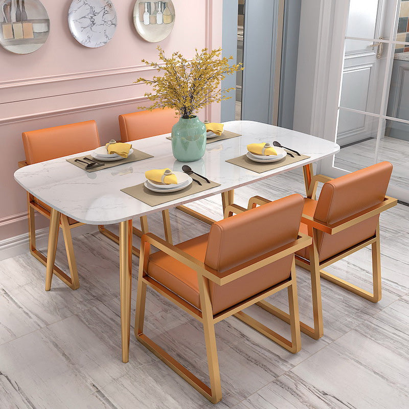 Rectangle Golden Base Dining Table Glam Faux Marble Table for Dining Room