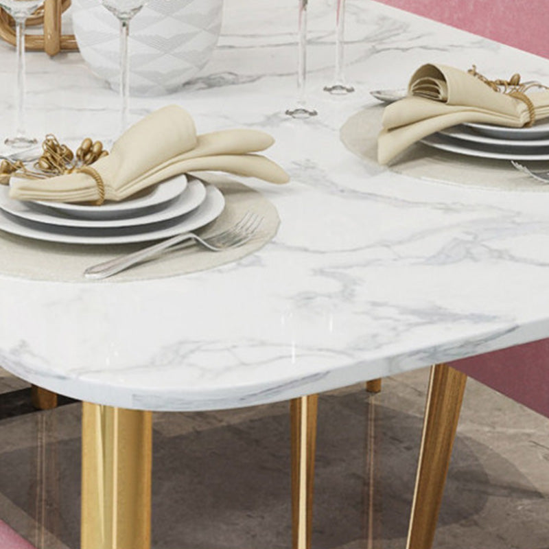 Rectangle Golden Base Dining Table Glam Faux Marble Table for Dining Room