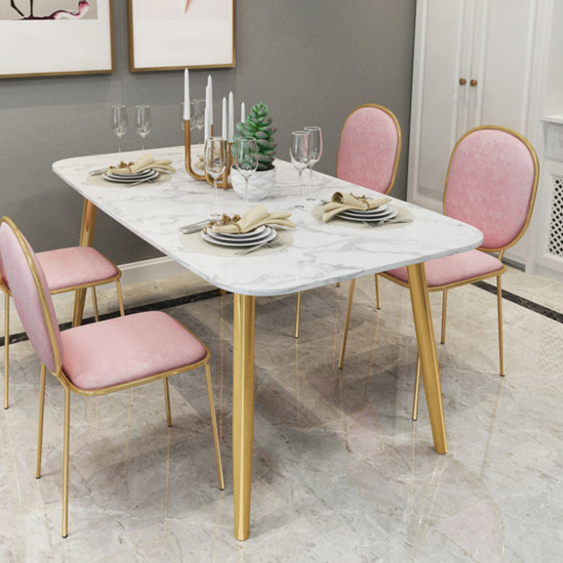 Rectangle Golden Base Dining Table Glam Faux Marble Table for Dining Room