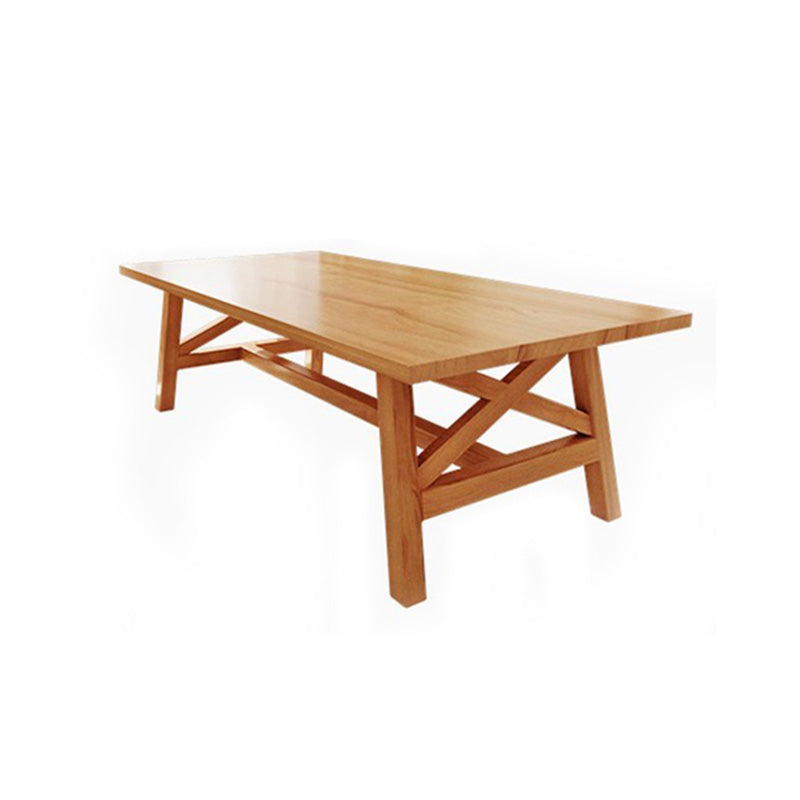 Natural Finish Table with Wooden Base Modern Solid Wood Top Dining Table