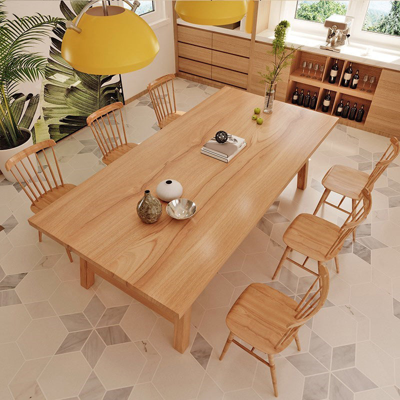 Natural Finish Table with Wooden Base Modern Solid Wood Top Dining Table