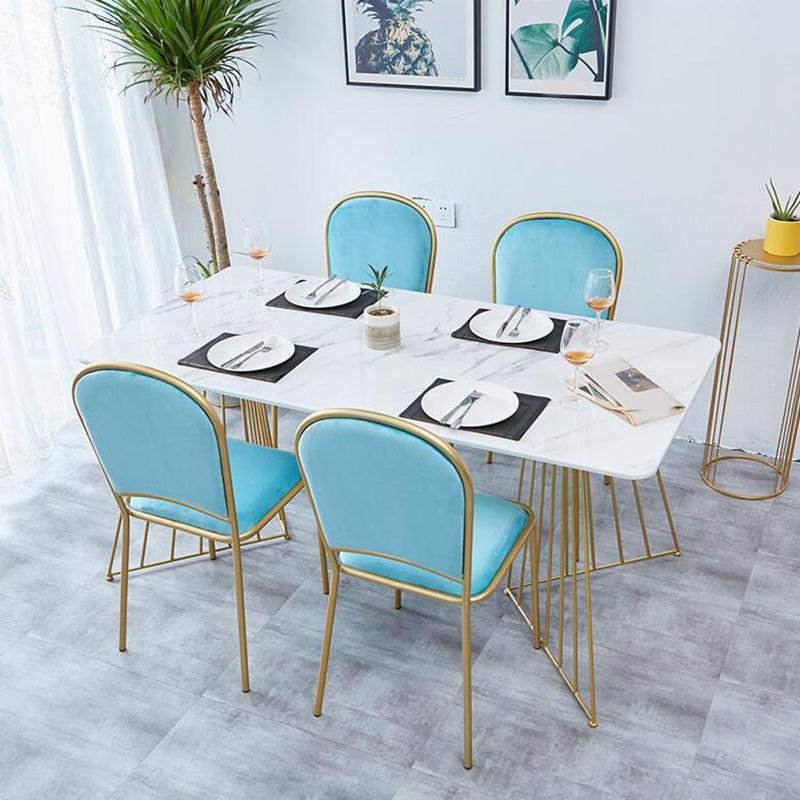 Rectangle Double Pedestal Dining Table Glam Faux Marble Table for Kitchen