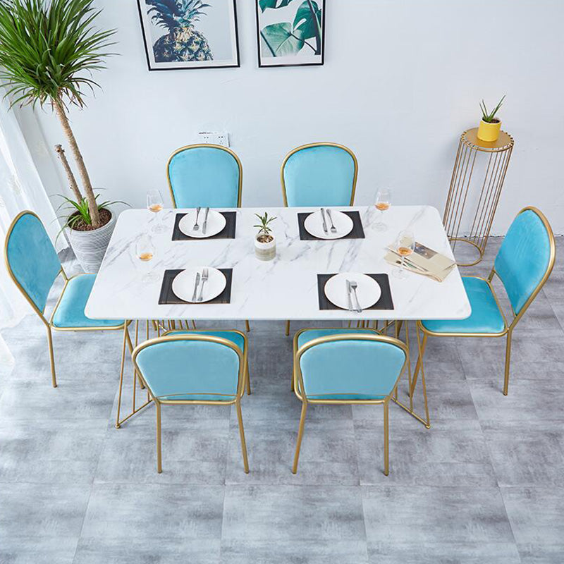 Rectangle Double Pedestal Dining Table Glam Faux Marble Table for Kitchen