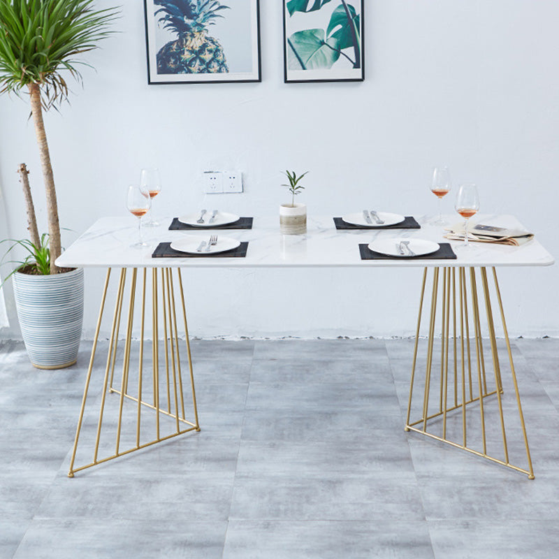 Rectangle Double Pedestal Dining Table Glam Faux Marble Table for Kitchen