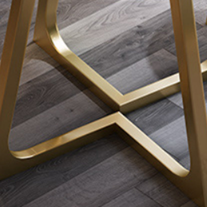 Round Golden Base Dining Table Glam Faux Marble Table for Kitchen