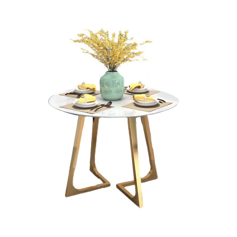 Round Golden Base Dining Table Glam Faux Marble Table for Kitchen