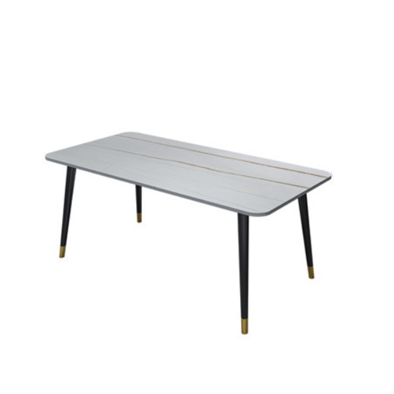 Rectangle Black Base Dining Table Glam Stone Table for Kitchen