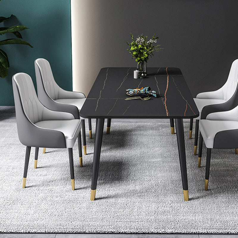 Rectangle Black Base Dining Table Glam Stone Table for Kitchen